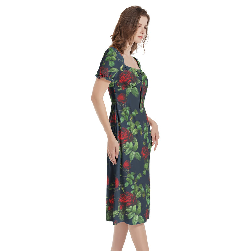 Puff Sleeve Split Thigh Midi Dress - Objet D'Art