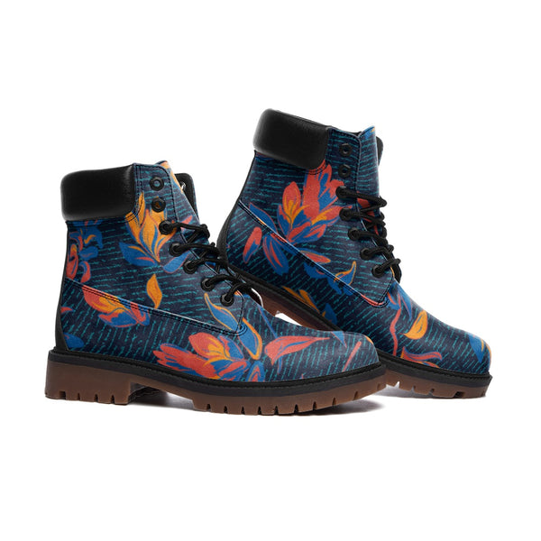 Flaming Floral Script Casual Leather Lightweight boots TB - Objet D'Art