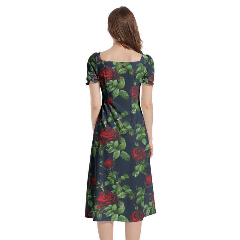 Puff Sleeve Split Thigh Midi Dress - Objet D'Art