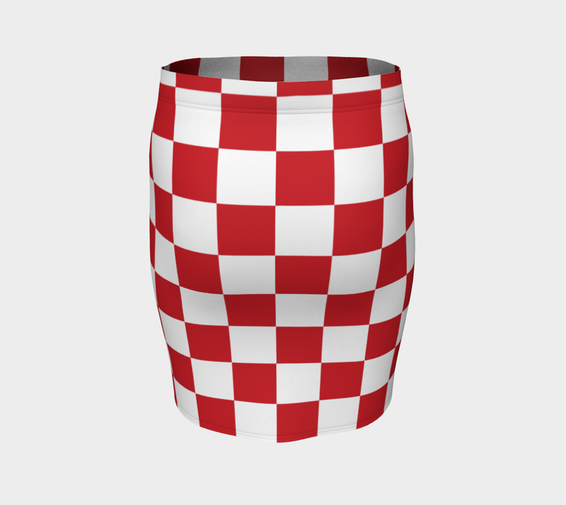 Red & White Checkered Fitted Skirt - Objet D'Art