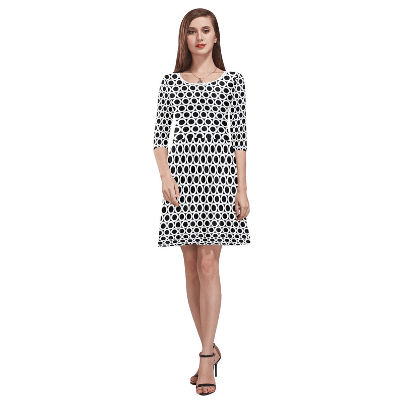 circle black print 5 Tethys Half-Sleeve Skater Dress(Model D20) - Objet D'Art