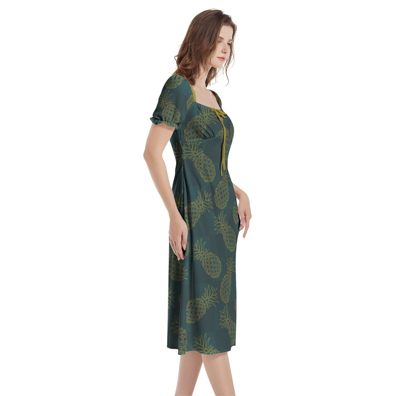 Puff Sleeve Split Thigh Midi Dress - Objet D'Art