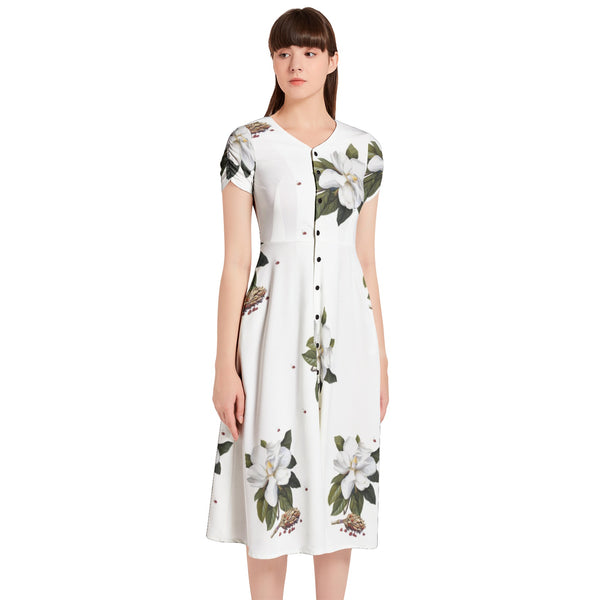 Magnolia Moment Puff Sleeve Button Through Dress - Objet D'Art