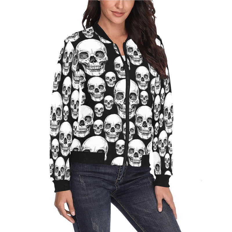 black skull nation print All Over Print Bomber Jacket for Women (Model H36) - Objet D'Art