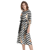 Boat Neck Belted Flared Dress - Objet D'Art