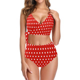 wild flower red polka dots Knot Side Bikini Swimsuit (Model S37) - Objet D'Art
