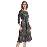 Boat Neck Belted Flared Dress - Objet D'Art