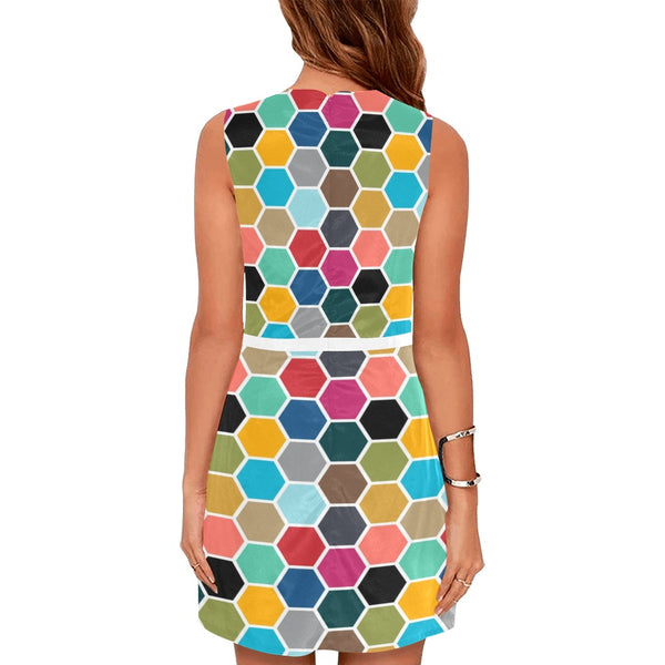 color hex print 2 Eos Women's Sleeveless Dress (Model D01) - Objet D'Art