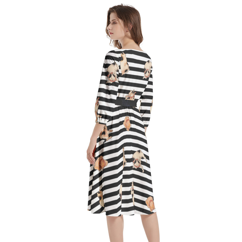 Boat Neck Belted Flared Dress - Objet D'Art