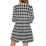 bw dash print V-Neck Loose Fit Dress (Model D62) - Objet D'Art