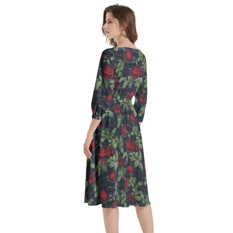 Boat Neck Belted Flared Dress - Objet D'Art