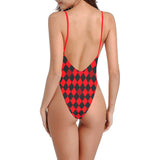 flaming red solid print Sexy Low Back One-Piece Swimsuit (Model S09) - Objet D'Art