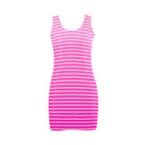 fushcia ombre striped print 2 Medea Vest Dress (Model D06) - Objet D'Art