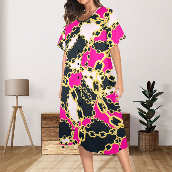 chained up 2 Women's Button Front House Dress - Objet D'Art