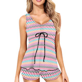 color geo print 7BA Women's Vest Skirt Split Swimsuit (Model S47) - Objet D'Art