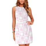 PINK WHITE SQUARE PRINT Eos Women's Sleeveless Dress (Model D01)