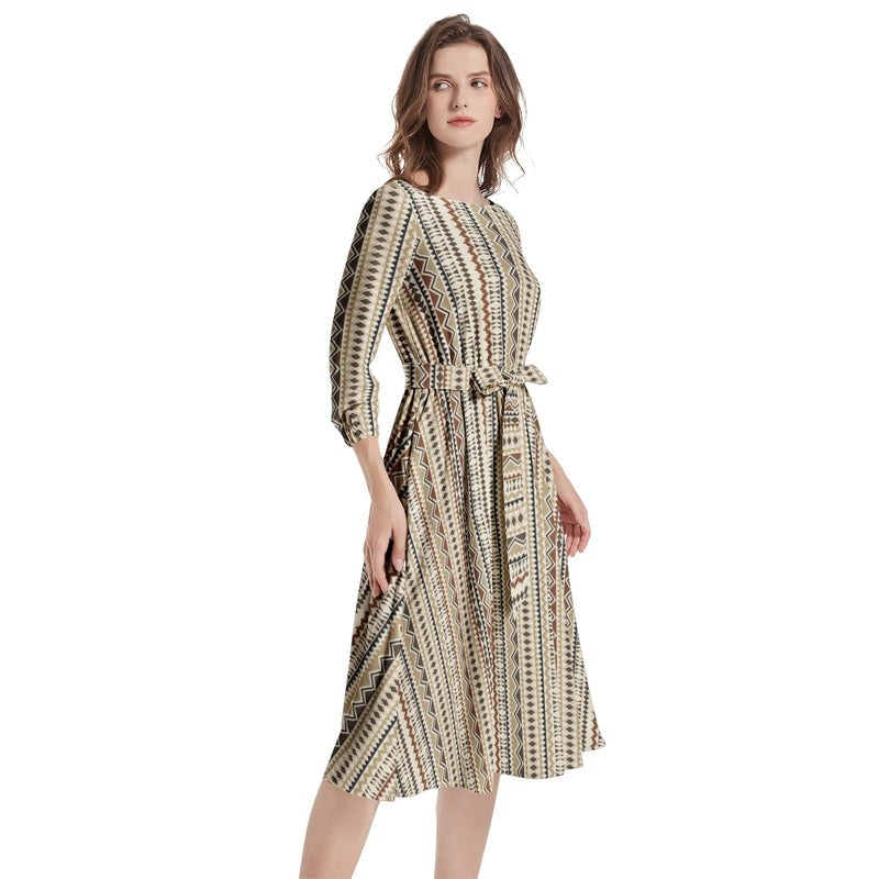 Boat Neck Belted Flared Dress - Objet D'Art