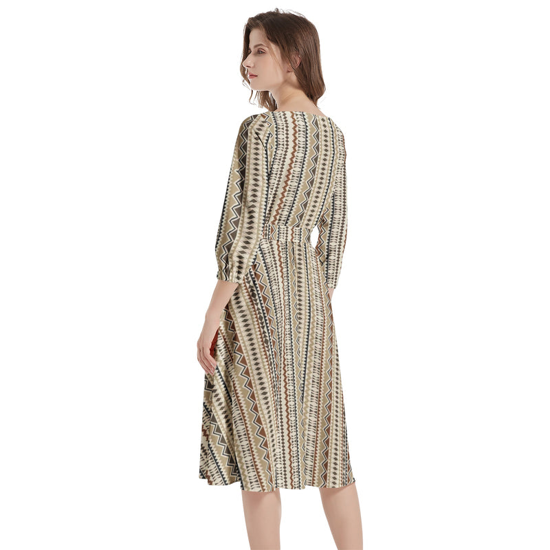 Boat Neck Belted Flared Dress - Objet D'Art