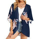 cheribum navy blue print 5 Women's Kimono Chiffon Cover Up (Model H51) - Objet D'Art