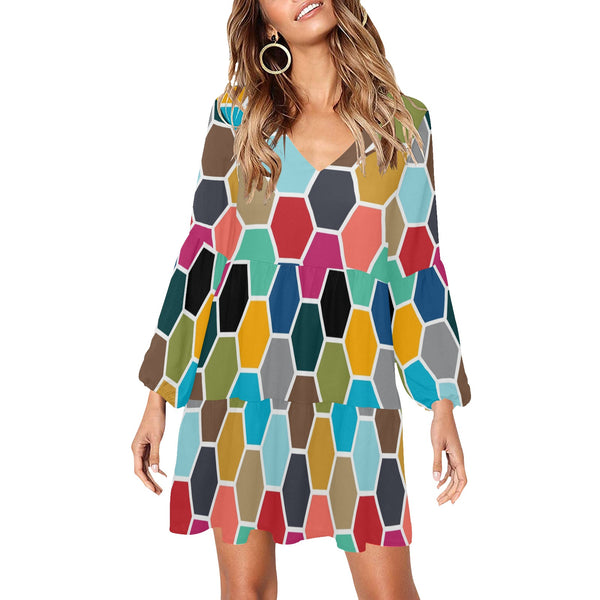 color hex print 2 V-Neck Loose Fit Dress (Model D62) - Objet D'Art