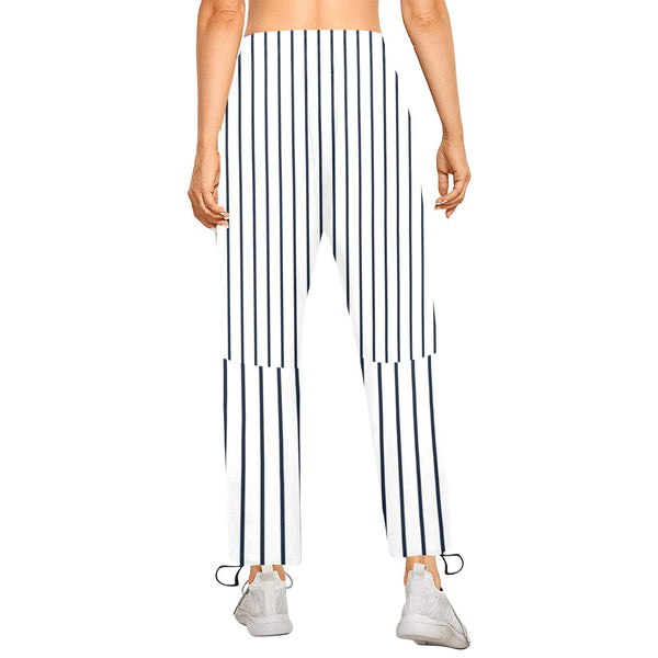 white dark blue striped print 2 Women's Quick Dry Cargo Sweatpants (Model L65) - Objet D'Art