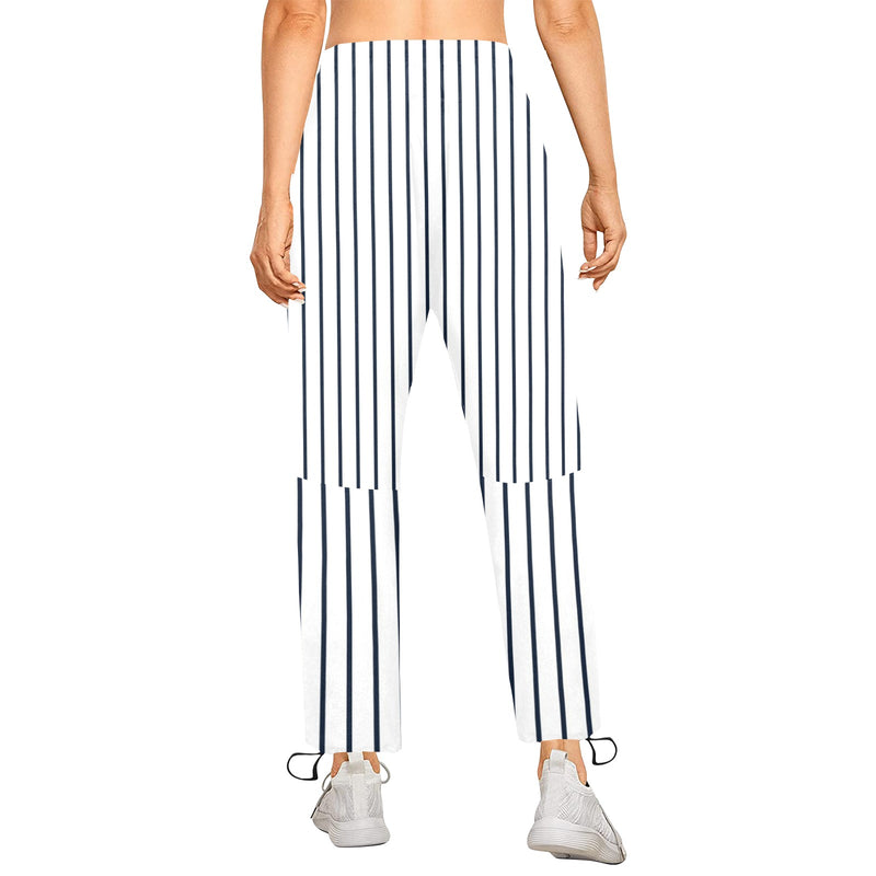 white dark blue striped print 2 Women's Quick Dry Cargo Sweatpants (Model L65) - Objet D'Art