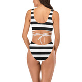 striped bw print 2 Cross String Bikini Set (Model S29) - Objet D'Art