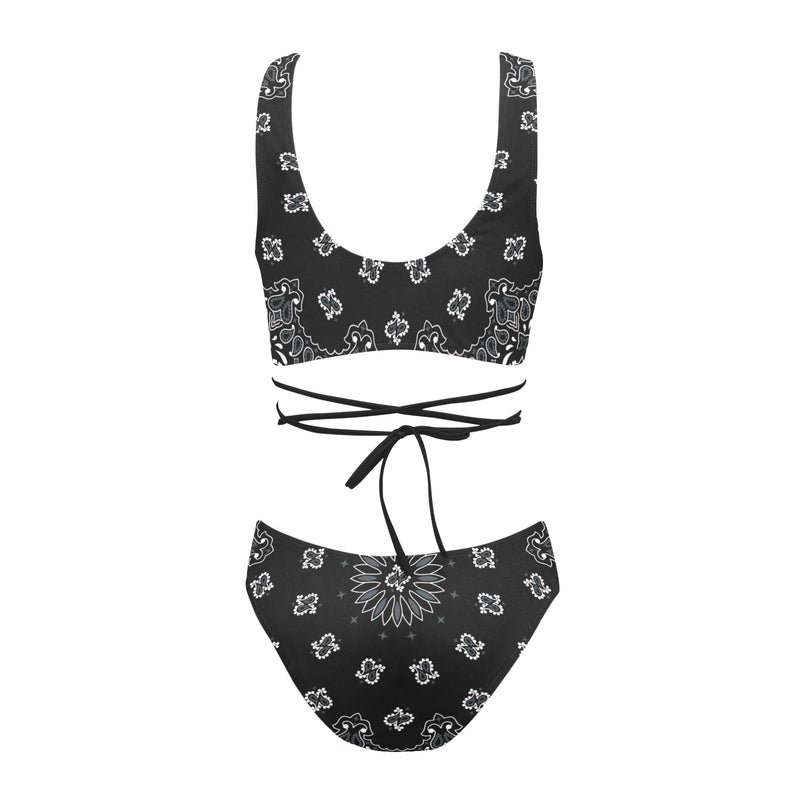 black bandana Cross String Bikini Set (Model S29) - Objet D'Art
