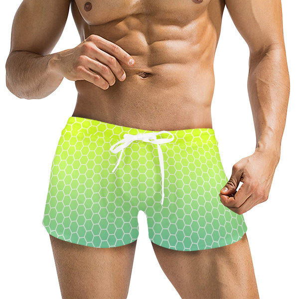 neon green hex print 5 Men's Swim Trunks with Zipper Pocket (Model L71) - Objet D'Art