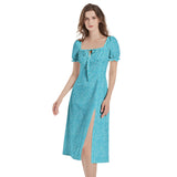 Puff Sleeve Split Thigh Midi Dress - Objet D'Art