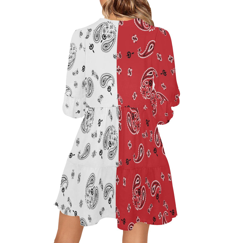 white paisley yoga_leggings_template-Recovered-Recovered copy V-Neck Loose Fit Dress (Model D62) - Objet D'Art