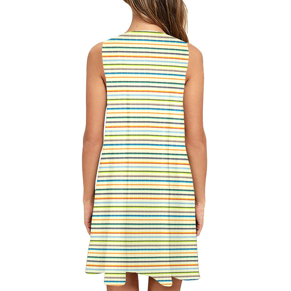 colorful stripes Sleeveless A-Line Pocket Dress - Objet D'Art