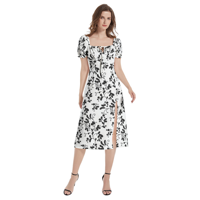 Puff Sleeve Split Thigh Midi Dress - Objet D'Art