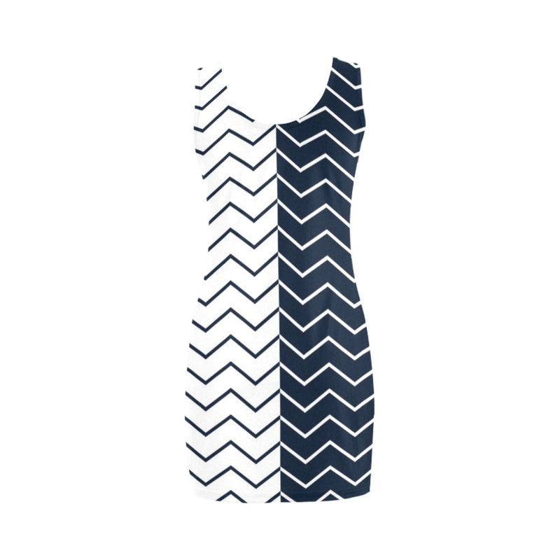 chevron blue and white print Medea Vest Dress (Model D06) - Objet D'Art