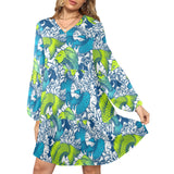 pisces neon green blue ombre print V-Neck Loose Fit Dress (Model D66) - Objet D'Art