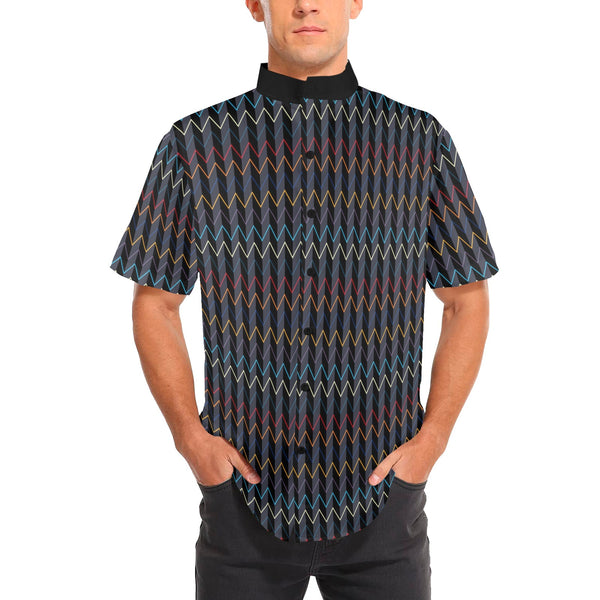 black 2 9k Men's Stand-Up Collar Short Sleeve Shirt - Objet D'Art