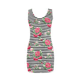 thin bw stripes roses red print 2 Medea Vest Dress (Model D06) - Objet D'Art