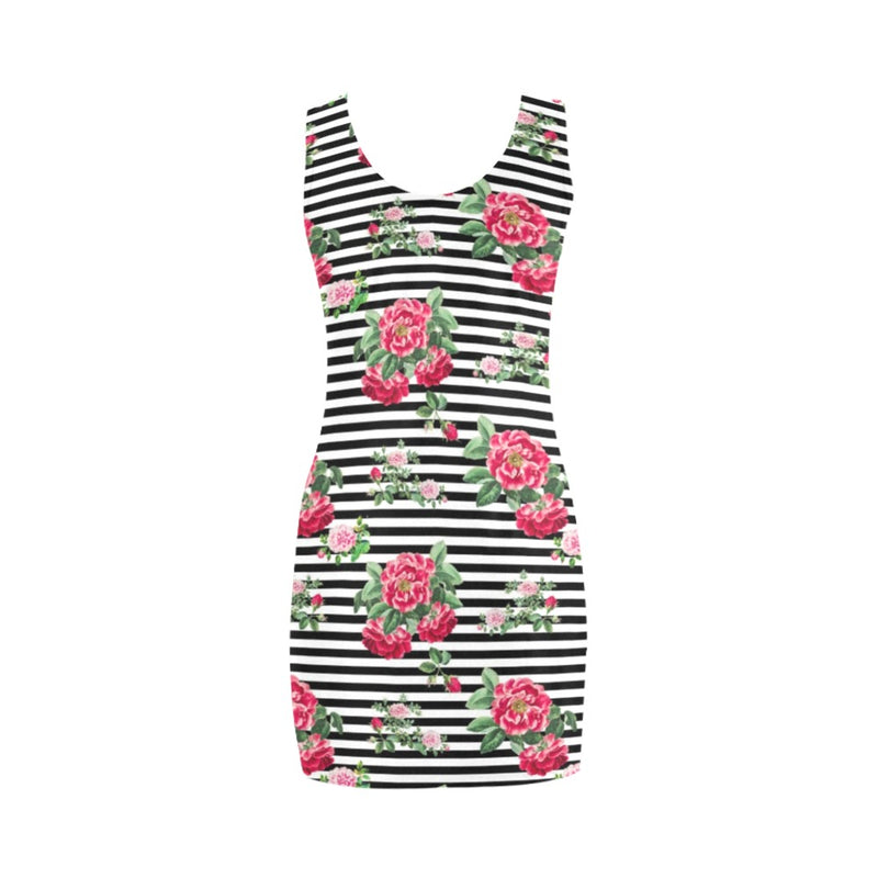 thin bw stripes roses red print 2 Medea Vest Dress (Model D06) - Objet D'Art