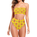 mandala gold print 3 Chest Wrap Bikini Swimsuit (Model S36) - Objet D'Art