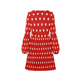 wild flower red polka dots V-Neck Loose Fit Dress (Model D62) - Objet D'Art
