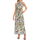 Butterfly Print Halter Neck Buckle Belted Jumpsuit - Objet D'Art