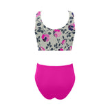 fuchsia solid print 6Q Chest Bowknot Bikini Swimsuit (Model S33) - Objet D'Art