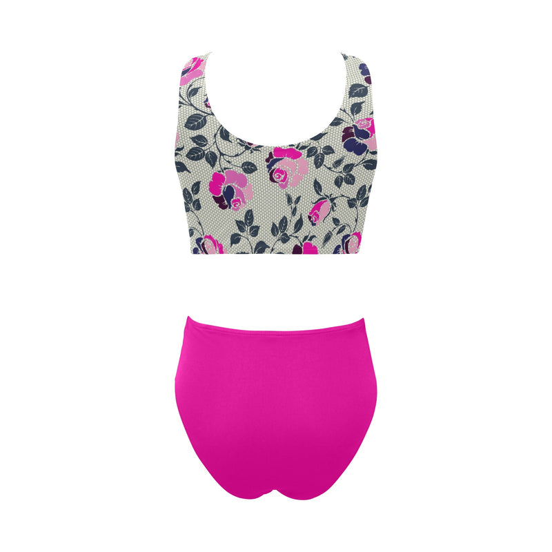 fuchsia solid print 6Q Chest Bowknot Bikini Swimsuit (Model S33) - Objet D'Art