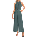 Halter Neck Buckle Belted Jumpsuit - Objet D'Art