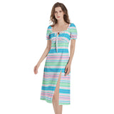 Puff Sleeve Split Thigh Midi Dress - Objet D'Art