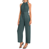 Halter Neck Buckle Belted Jumpsuit - Objet D'Art