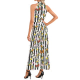 Butterfly Print Halter Neck Buckle Belted Jumpsuit - Objet D'Art