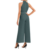 Halter Neck Buckle Belted Jumpsuit - Objet D'Art