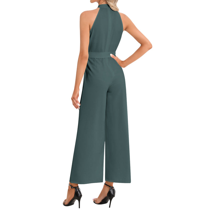 Halter Neck Buckle Belted Jumpsuit - Objet D'Art