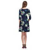 floral blue print 5 Tethys Half-Sleeve Skater Dress(Model D20) - Objet D'Art